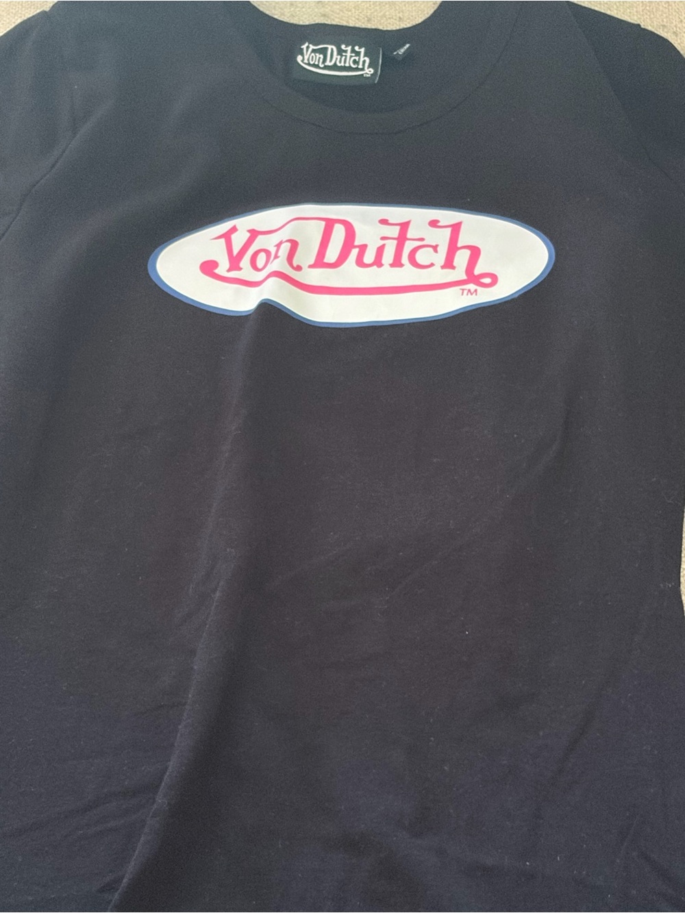 Von Dutch Black Tee with Pink Logo and White Oval